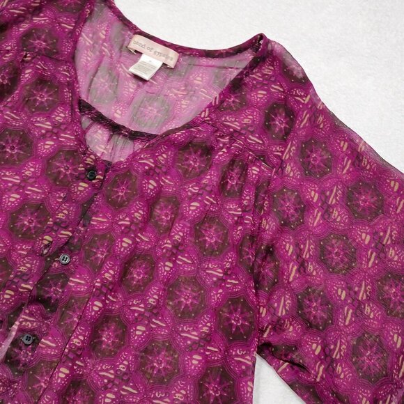 Band of Gypsies ✦ Sheer Boho Kimono Top ✦ Purple Crochet Trim Blouse XS EUC - Picture 8 of 11